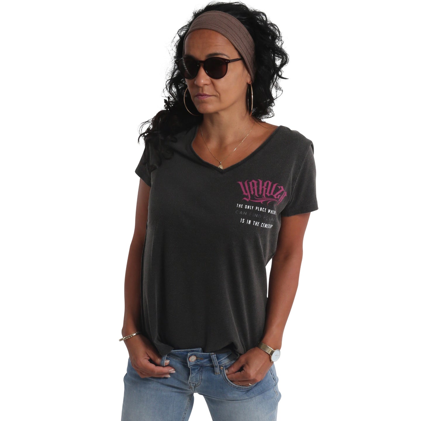 Yakuza Equality Dye V Neck T-Shirt, black