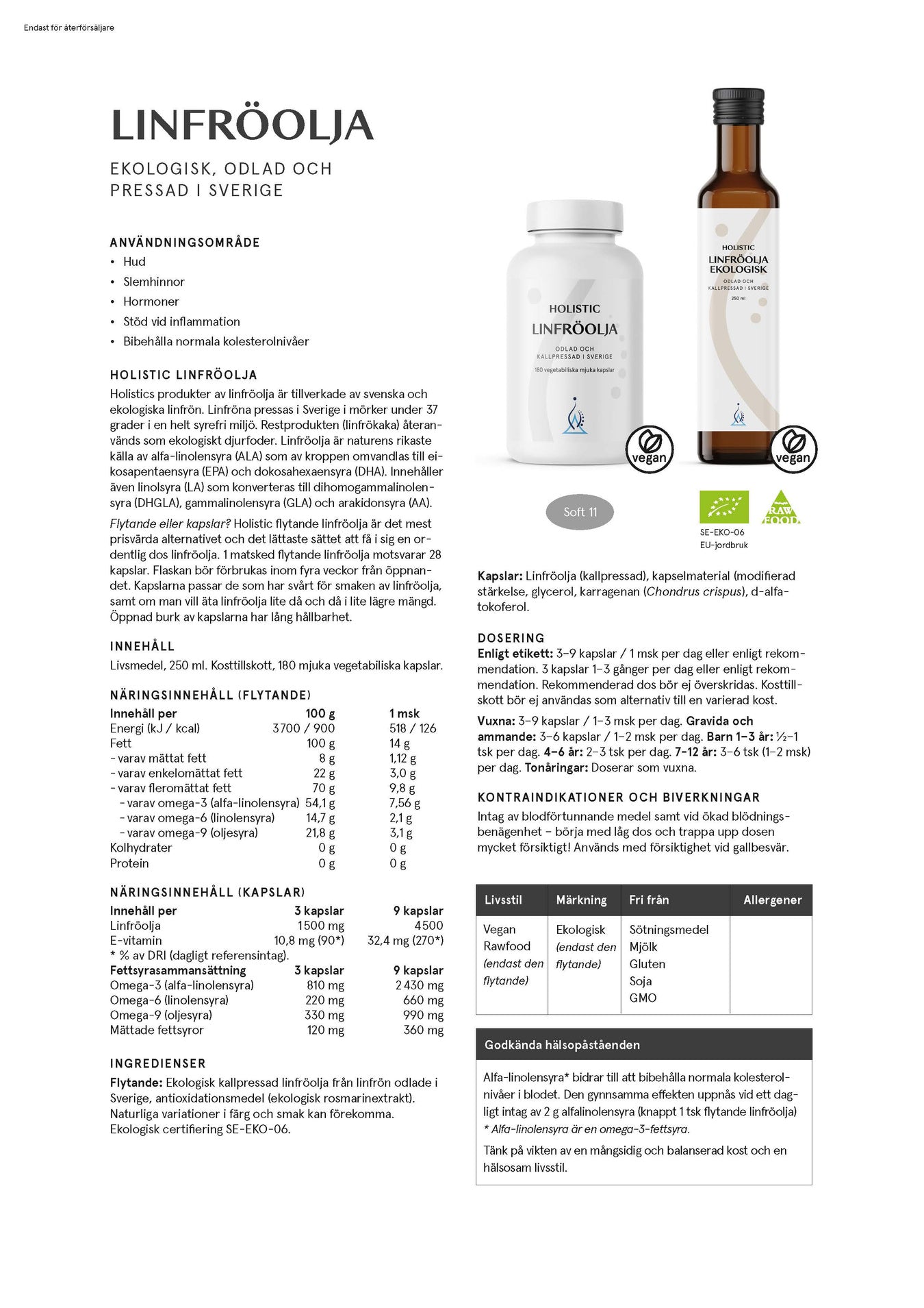 Holistic Linfröolja ekologisk, 250 ml