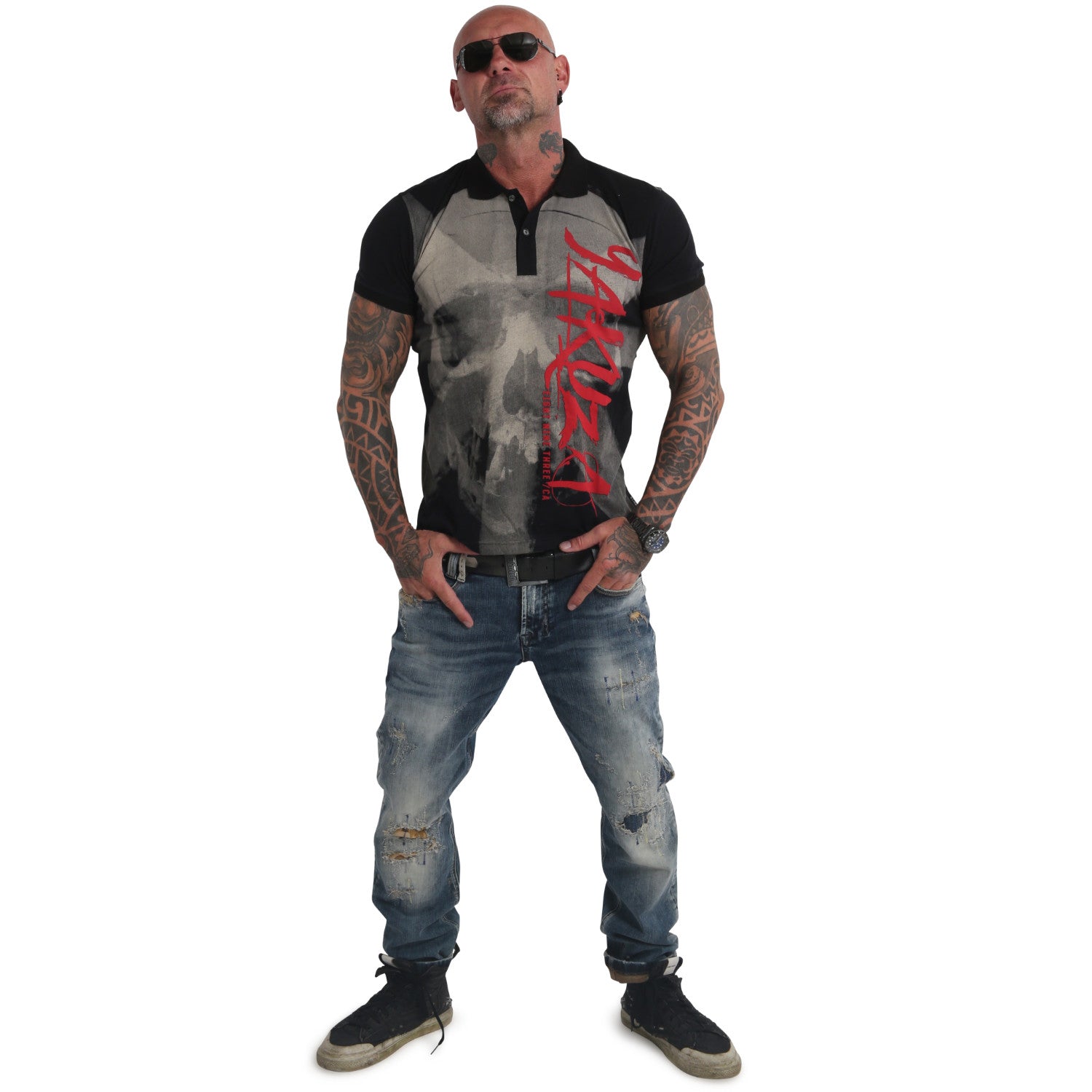 Yakuza Iconic Skull Polo Shirt, black