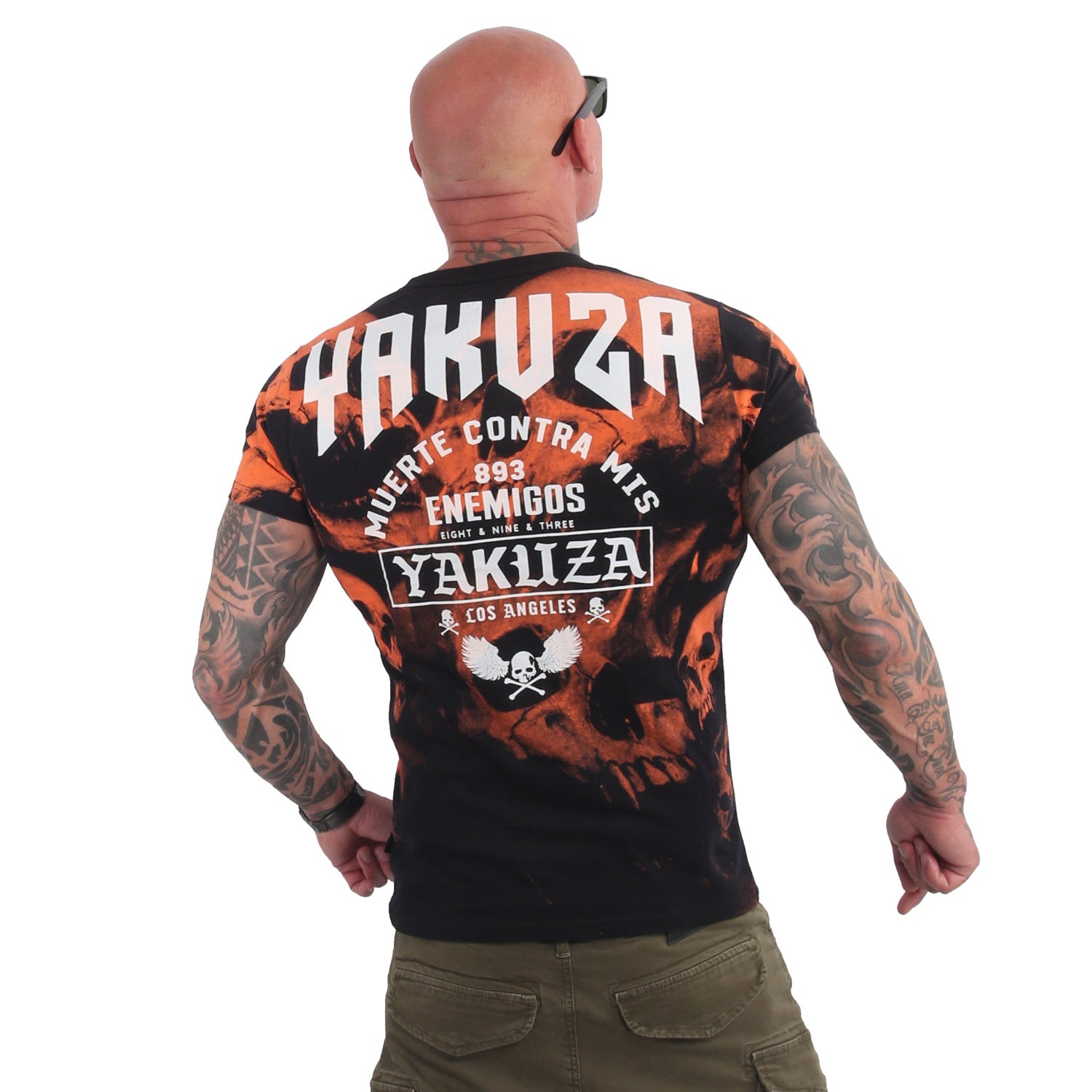 Yakuza Muerte Skull V02 T-Shirt, black/orange