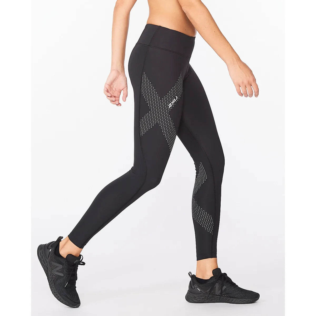 2XU MOTION MID-RISE COMP TIGHTS Black/Dotted Reflective Logo