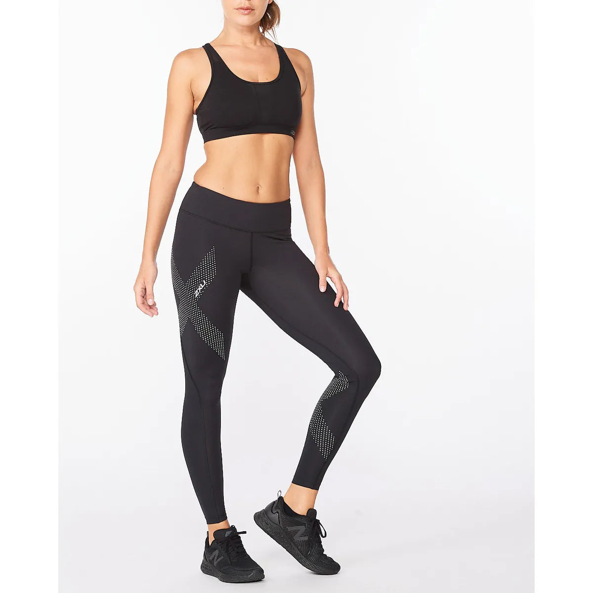 2XU MOTION MID-RISE COMP TIGHTS Black/Dotted Reflective Logo