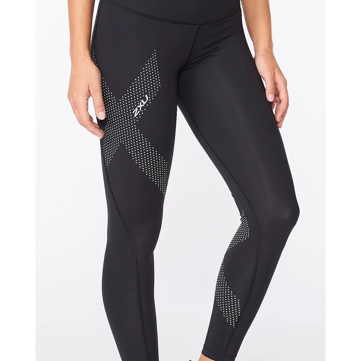 2XU MOTION MID-RISE COMP TIGHTS Black/Dotted Reflective Logo