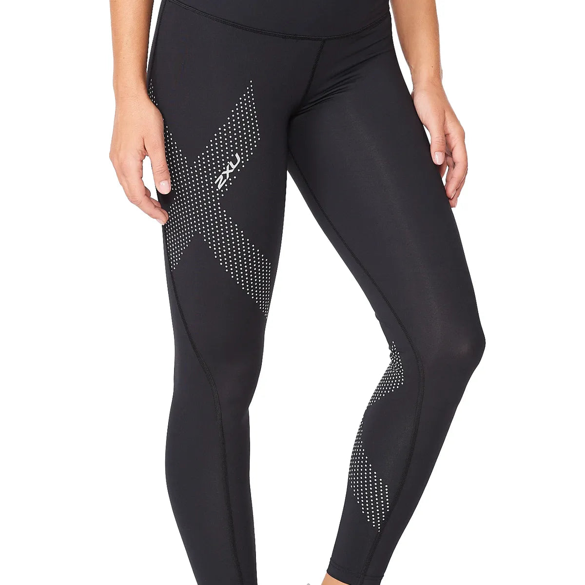 2XU MOTION MID-RISE COMP TIGHTS Black/Dotted Reflective Logo