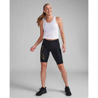 2XU LIGHT SPEED MID-RISE COMPRESSION SHORTS Black/Gold Reflective