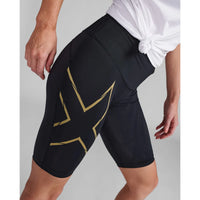 2XU LIGHT SPEED MID-RISE COMPRESSION SHORTS Black/Gold Reflective
