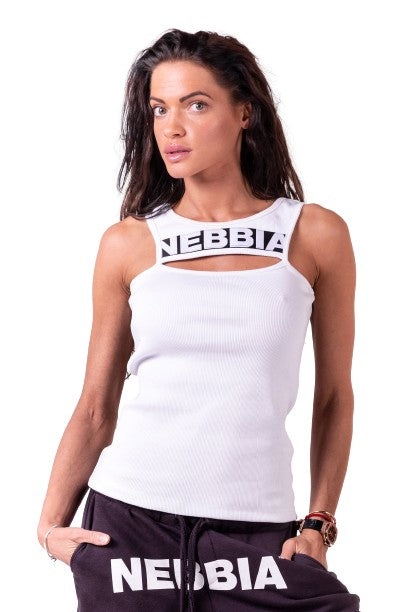 Nebbia Rib Cut Out Top, white