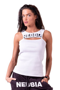 Nebbia Rib Cut Out Top, white