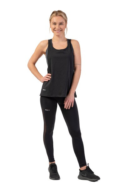 Nebbia Sleeveless Loose Cross Back Tank Top "Feeling Good", black