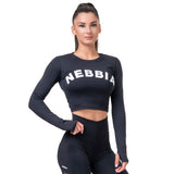 Nebbia Long Sleeve Thumbhole Sporty Crop Top, black