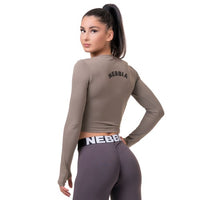 Nebbia Long Sleeve Thumbhole Sporty Crop Top Mocha, mocha