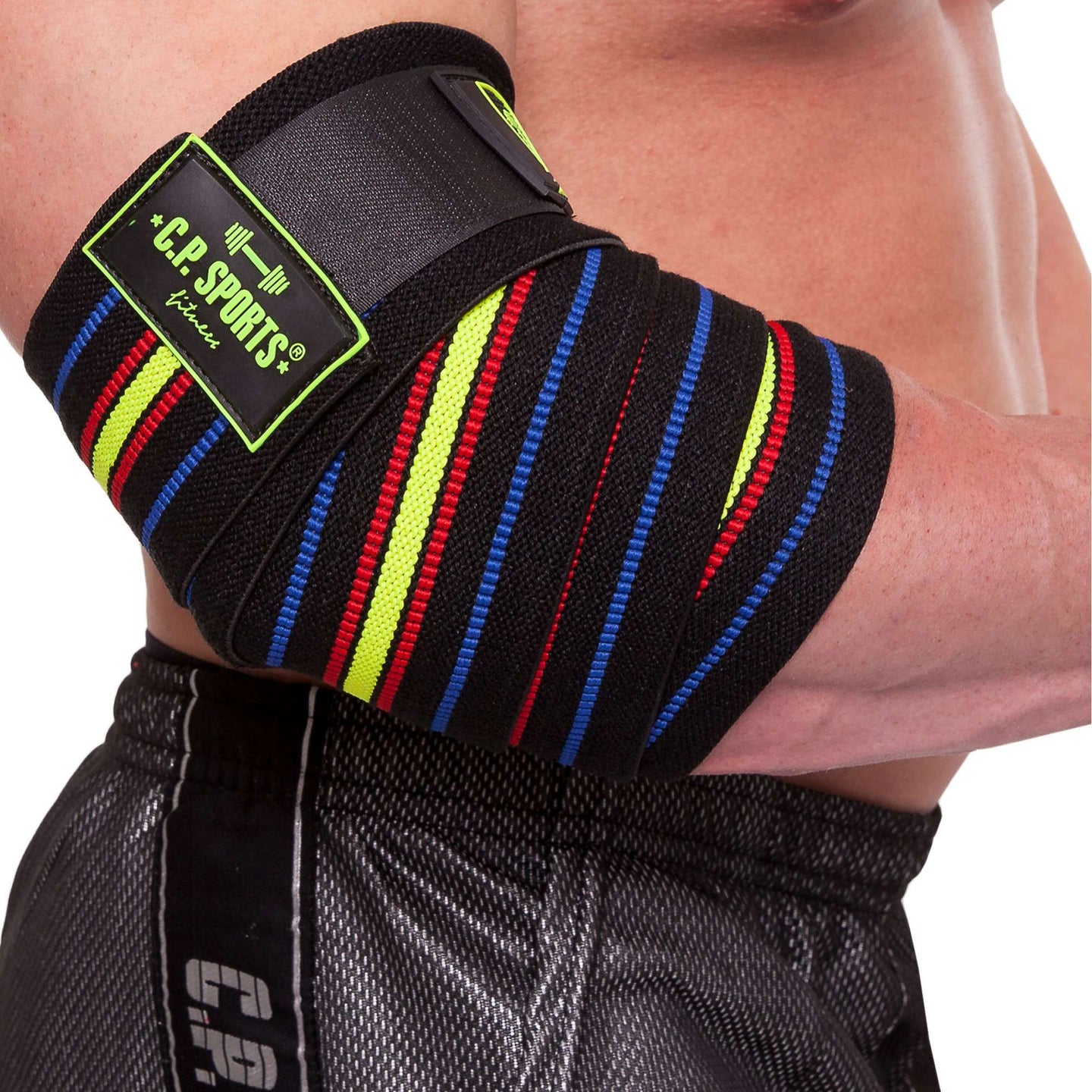 C.P Sports Elbow Wraps Pro 1,6 m, black/blue-red-yellow