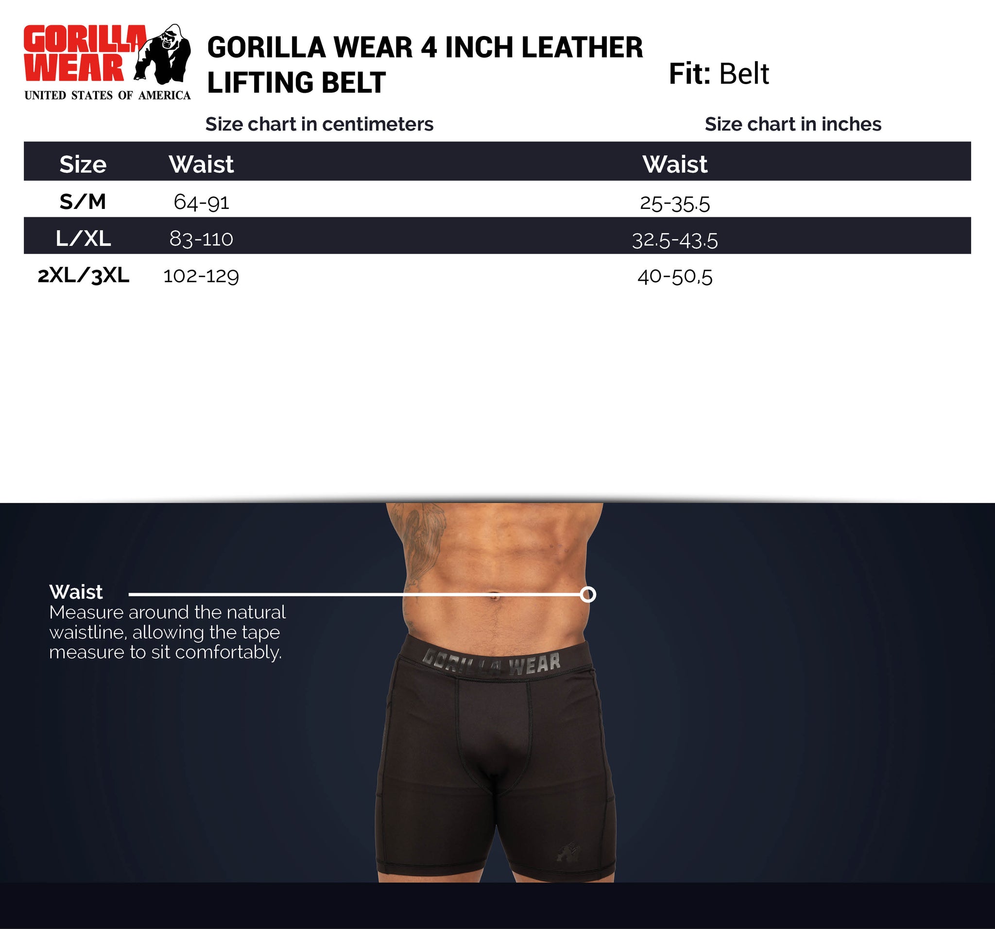 Gorilla Wear 4 Inch Powerlifting Belt, black
