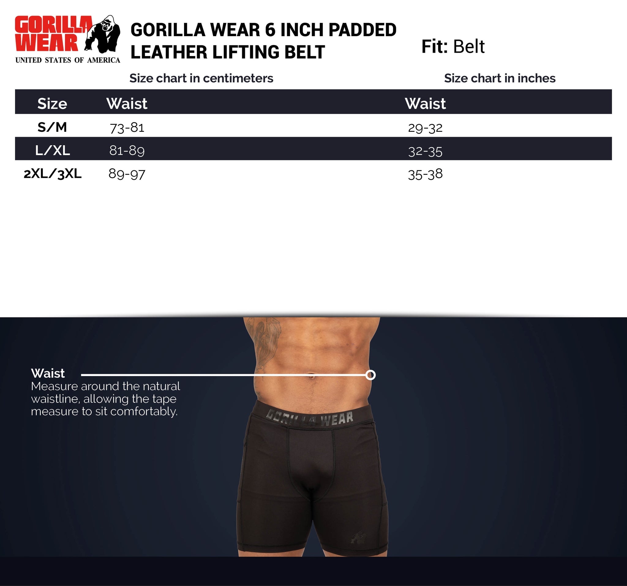 Gorilla Wear 6 Inch Padded Leather Belt, black/black