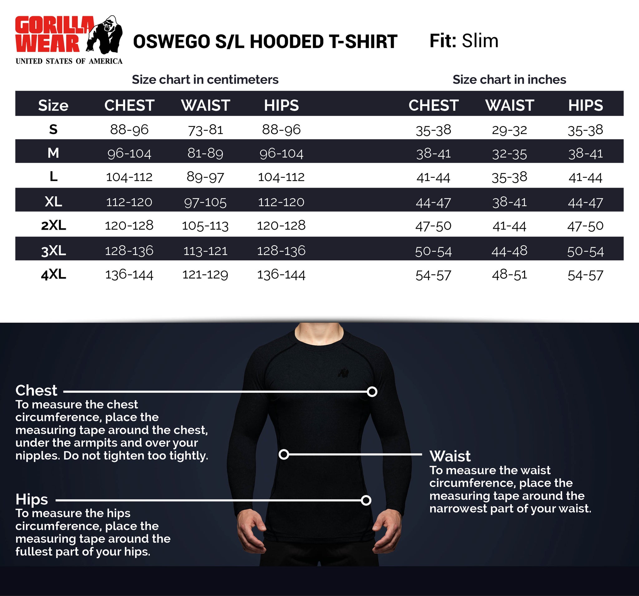 Gorilla Wear Oswego S/L Hooded T-Shirt, Svart