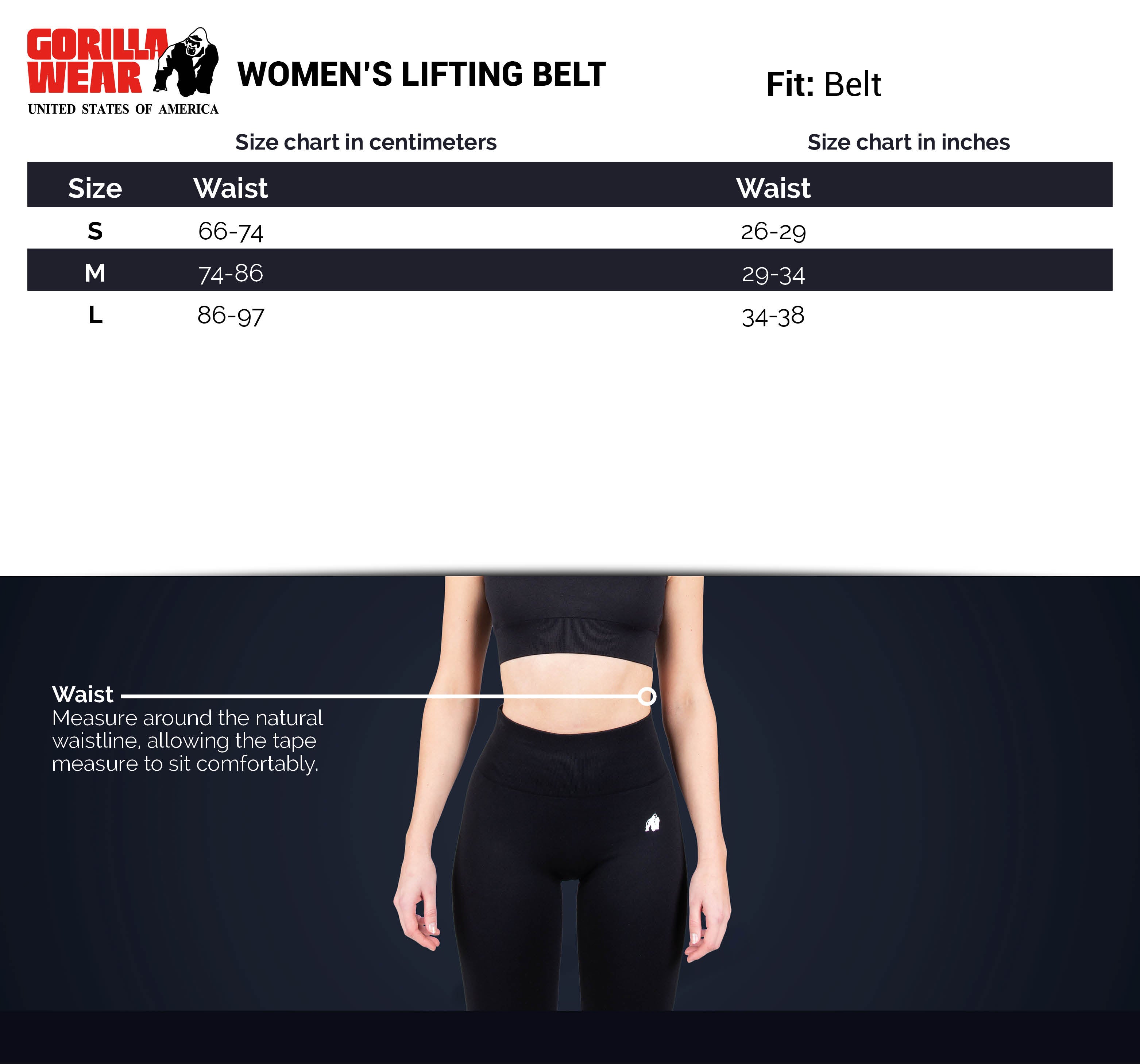 Gorilla Wear 4 Inch Women's Lifting Belt, black/white