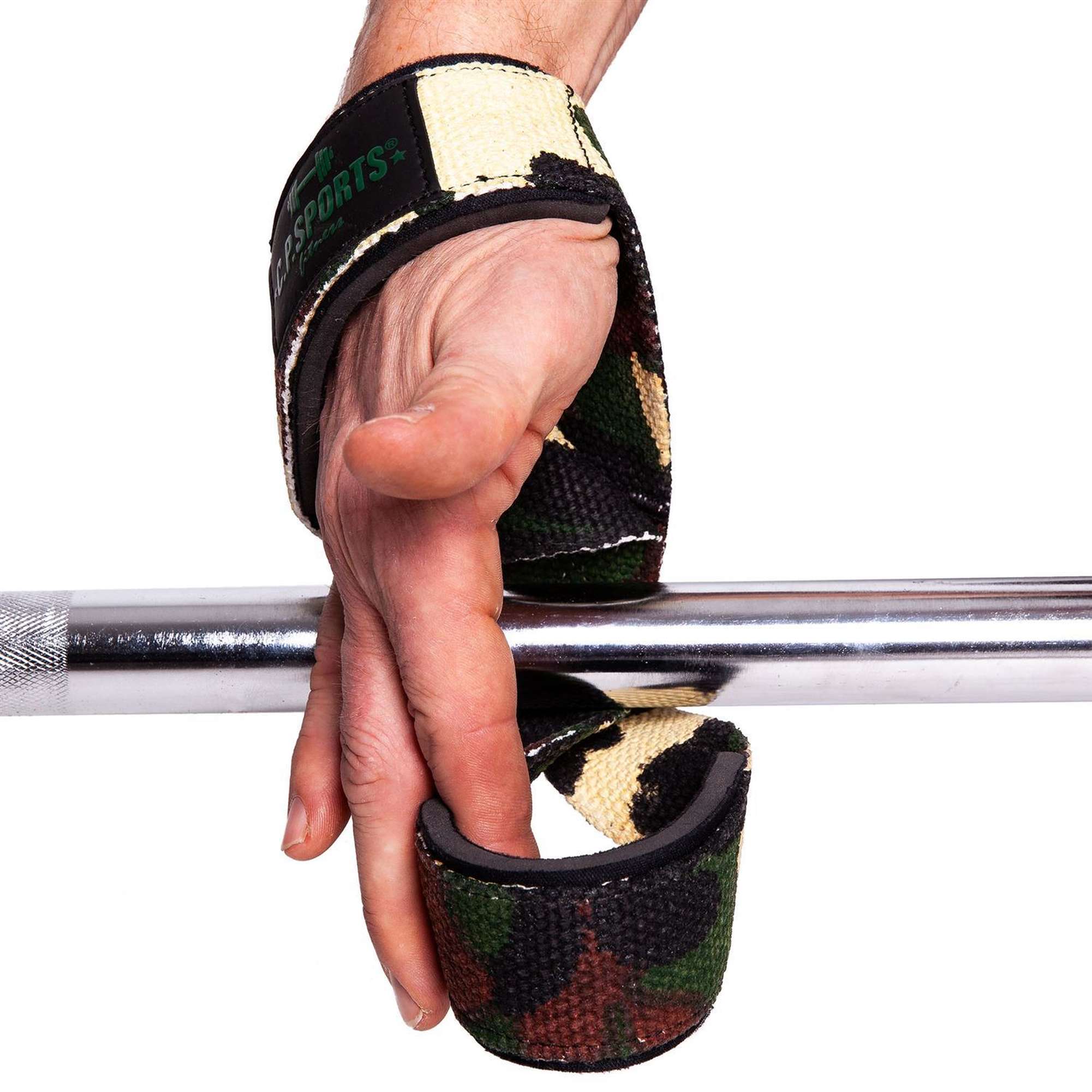 C.P Sports Figure 8 Straps - Lifting Loops, green camo